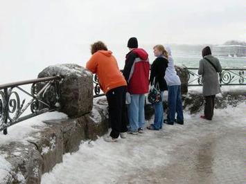 kids looking at falls